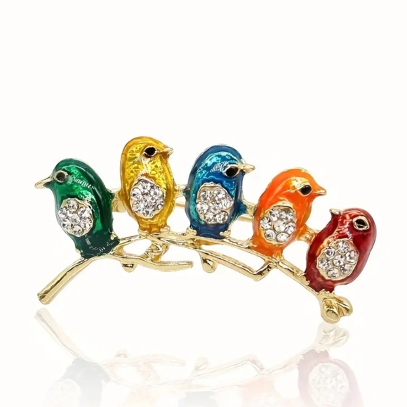 Birds on Branch Brooch Pin - Picture 1 of 11